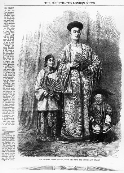 Der chinesische Riese Chang mit seiner Frau und seinem Zwergdiener, veröffentlicht in 